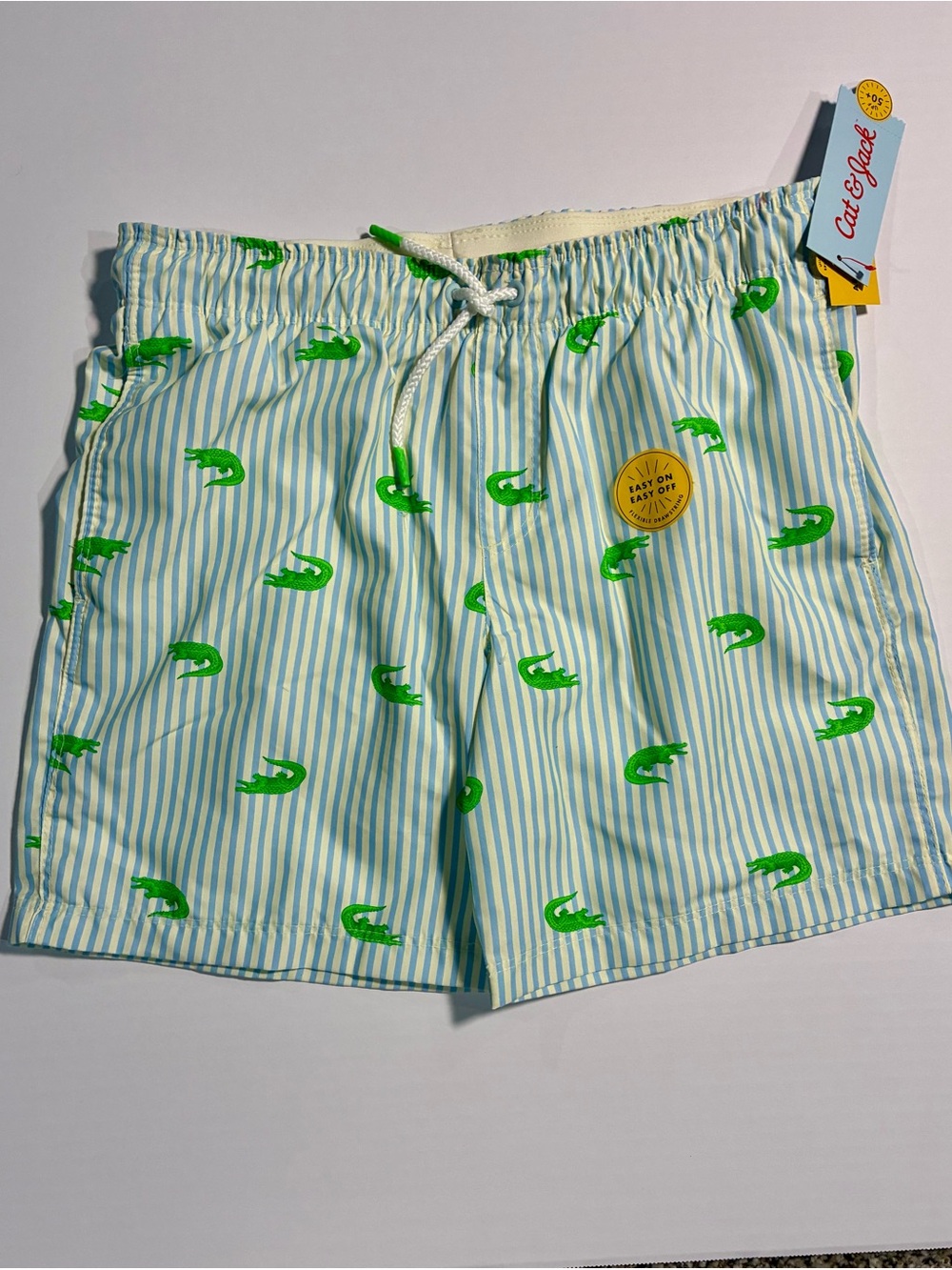 Cat & Jack Boys Green Crocodile Print Striped Swim Trunks